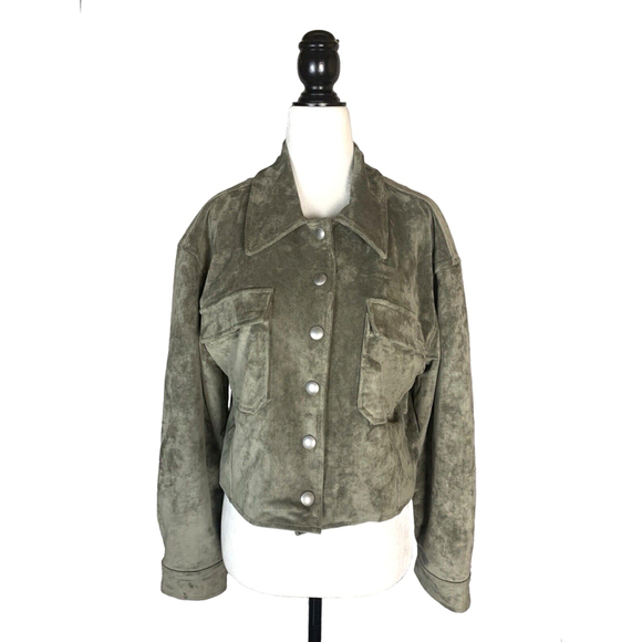 BlankNyc Faux Suede Crop Trucker Jacket In Rosemary - Picture 5 of 13